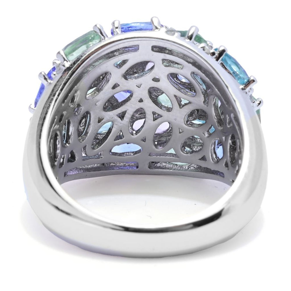Platinum Plated "Shades of Spring" 6.43ctw Multi Gemstone Cluster Ring