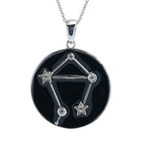 Sterling Silver Choice of Zodiac White Zircon & Black Enamel Pendant w/ Chain