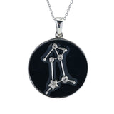 Sterling Silver Choice of Zodiac White Zircon & Black Enamel Pendant w/ Chain