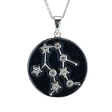 Sterling Silver Choice of Zodiac White Zircon & Black Enamel Pendant w/ Chain