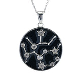 Sterling Silver Choice of Zodiac White Zircon & Black Enamel Pendant w/ Chain
