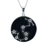 Sterling Silver Choice of Zodiac White Zircon & Black Enamel Pendant w/ Chain