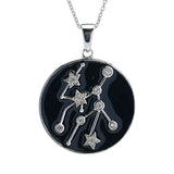 Sterling Silver Choice of Zodiac White Zircon & Black Enamel Pendant w/ Chain