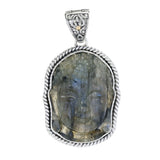 Artisan Silver by Samuel B. 30x22mm Carved Labradorite Buddha Head Pendant