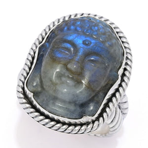Artisan Silver by Samuel B. 22x16mm Carved Labradorite Buddha Head Ring