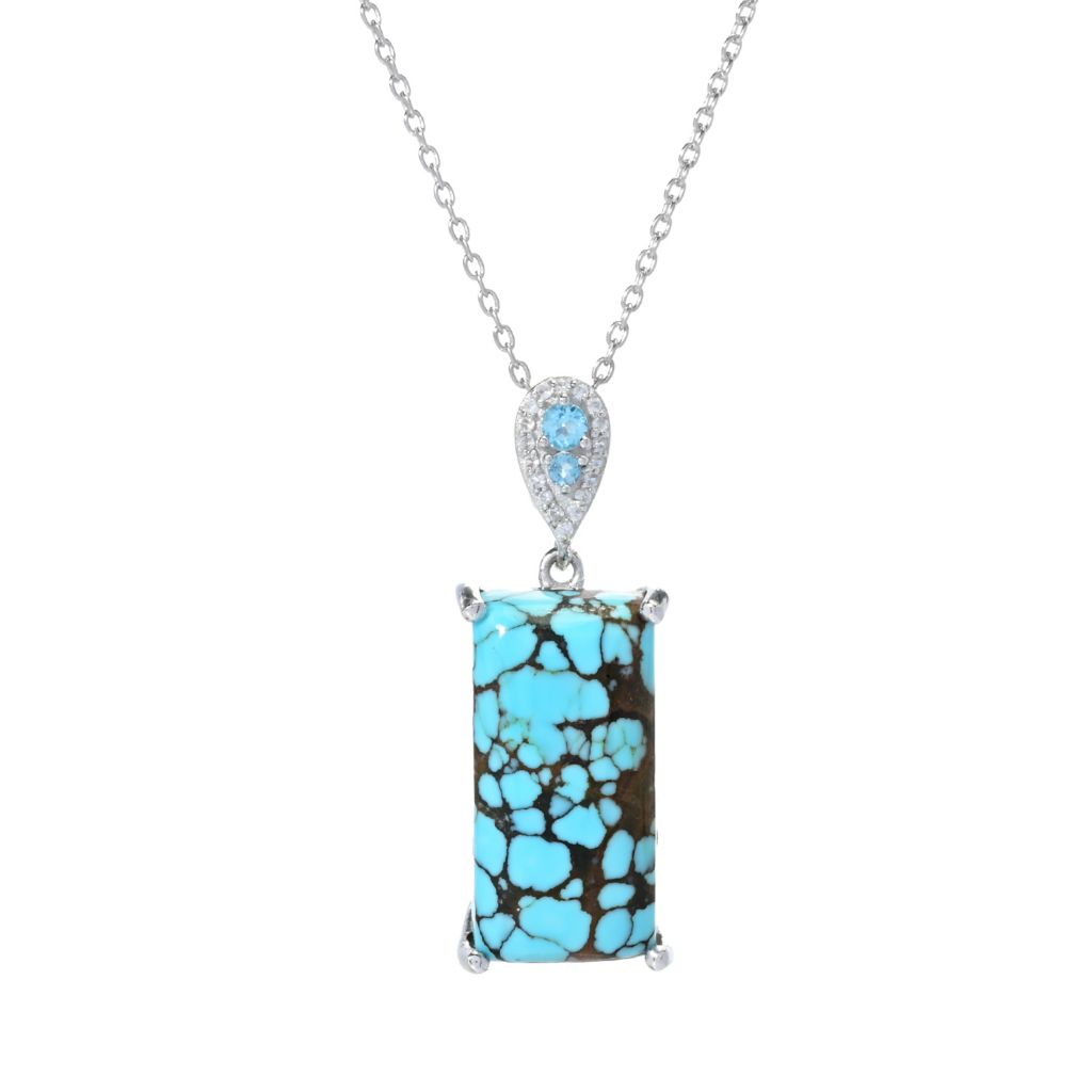 Gem Treasures 20x10mm Blue Moon Turquoise & Topaz Pendant w/ Chain
