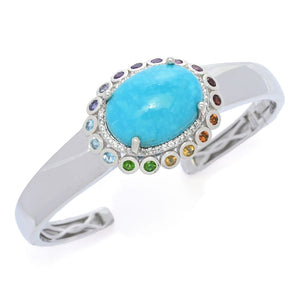 Gem Treasures 20x15mm Kingman Turquoise & Multi Gem Halo Cuff Bracelet