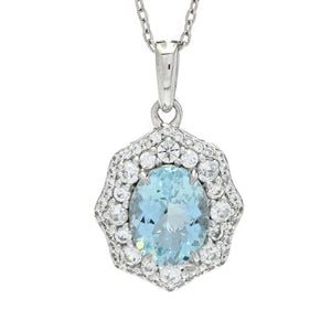 Gem Treasures 3.30ctw Aquamarine & White Zircon Pendant w/ Chain
