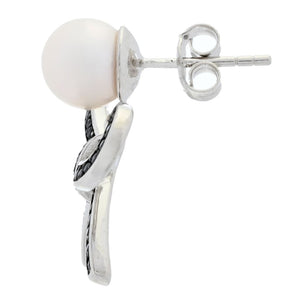 18K Gold Plated "Hollywood" Cultured Pearl & Black Spinel Bow Drop Earrings