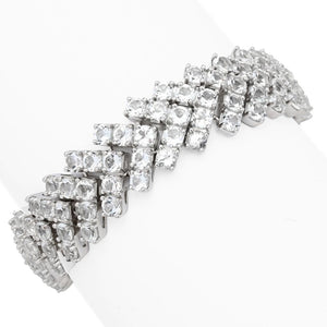 Platinum Plated "Hollywood" 49.00ctw White Topaz Multi Row Chevron Bracelet