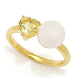 18K Gold Plated "Hollywood" Cultured Pearl & Heart Shape Gem "Toi et Moi" Ring