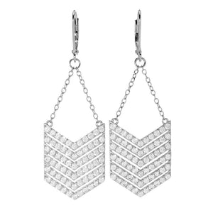 Platinum Plated "Hollywood" 4.75ctw White Zircon Multi Row Chevron Earrings