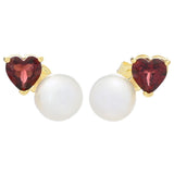 18K Gold Plated "Hollywood" Cultured Pearl & Gem "Toi et Moi" Stud Earrings