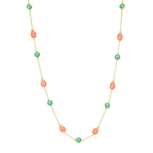 Elemental Gems Salmon Coral & Campitos Turquoise 20"+2" Station Necklace