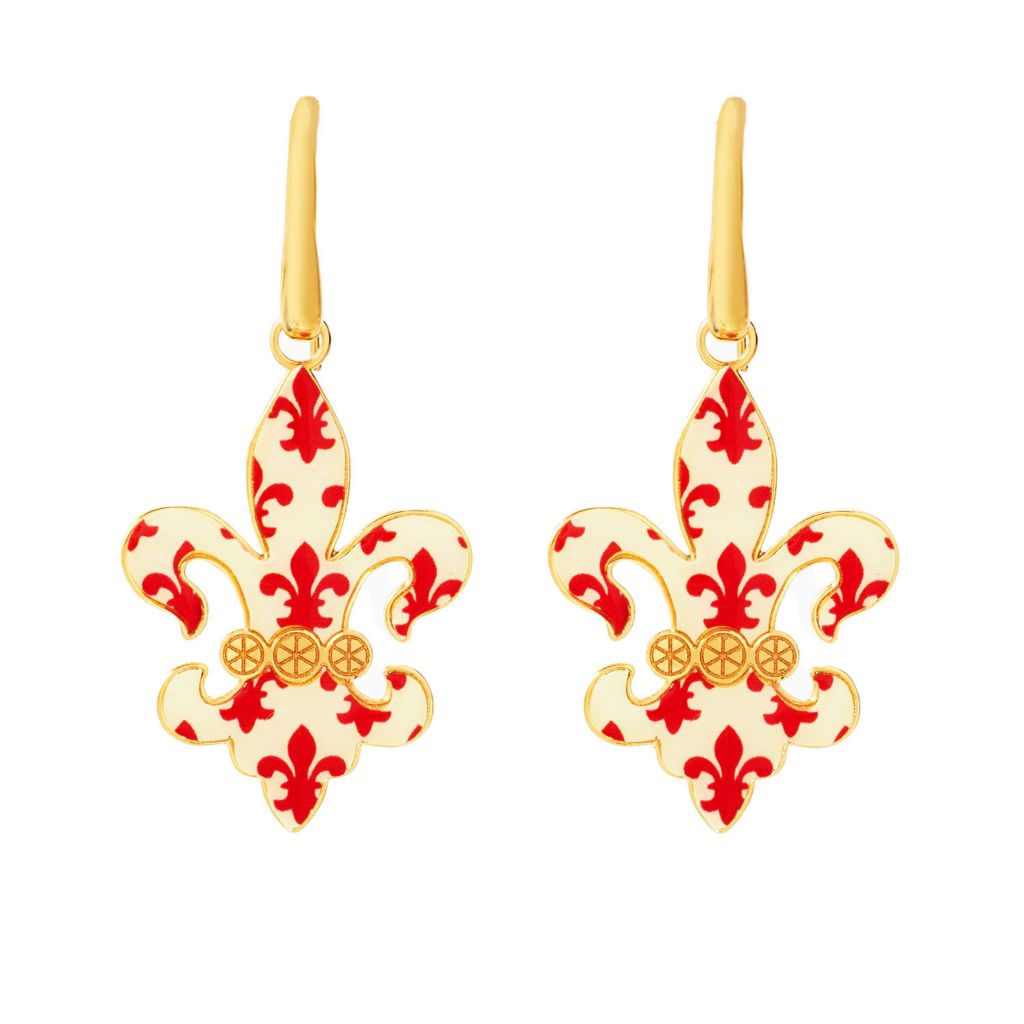 Toscana Italiana "Flora Carta" Printed Paper & Enamel Fleur-De-Lis Earrings