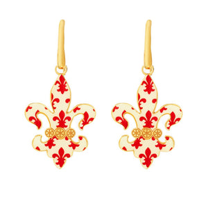 Toscana Italiana "Flora Carta" Printed Paper & Enamel Fleur-De-Lis Earrings