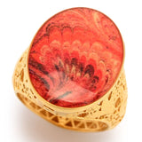 Toscana Italiana "Flora Carta" Oval Printed Paper & Enamel Filigree Ring