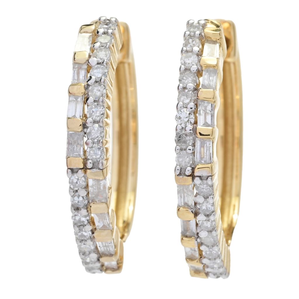 Diamond Treasures 0.35ctw Tapered Baguette & Round Diamond Hoop Earrings