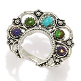 Southwest Elements Sterling Silver Mohave Turquoise Squash Blossom Ring