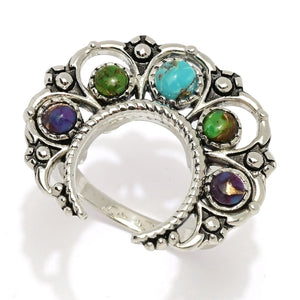 Southwest Elements Sterling Silver Mohave Turquoise Squash Blossom Ring