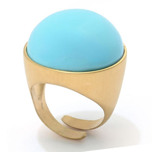 Bello Italiano 18K Gold Plated Turquoise or Orange Agate Statement Ring
