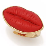 Bello Italiano 18K Gold Plated "Rossetto" Red Coral Lips Ring