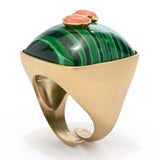 Bello Italiano 18K Gold Plated 23mm Malachite & Rose Coral Statement Ring