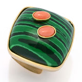 Bello Italiano 18K Gold Plated 23mm Malachite & Rose Coral Statement Ring