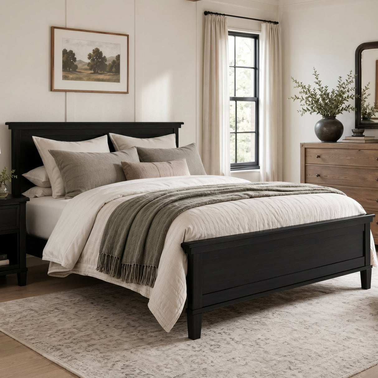 Mid-Century Modern Wood Platform Bed Frame with Headboard