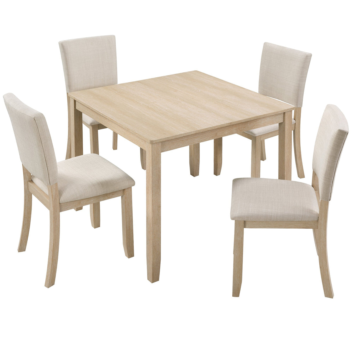 Modern 5-Piece Wooden Dining Table Set with Upholstered Chairs - Light Oak