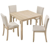 Modern 5-Piece Wooden Dining Table Set for 4 People in Light Oak