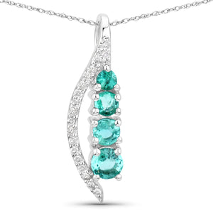 0.34 Carat Genuine Zambian Emerald and White Diamond 14K White Gold Pendant