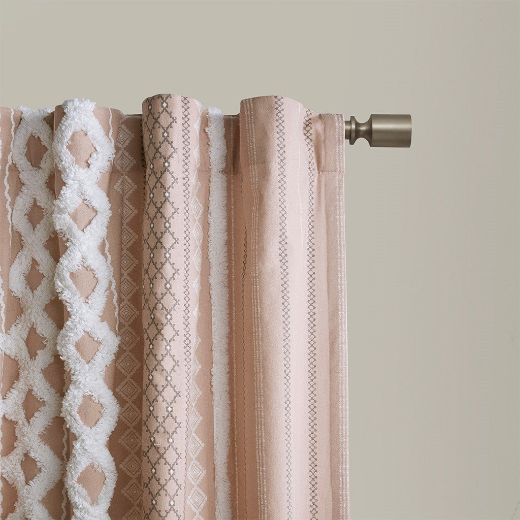 Cotton printed curtain panel with chenille stripe and lining