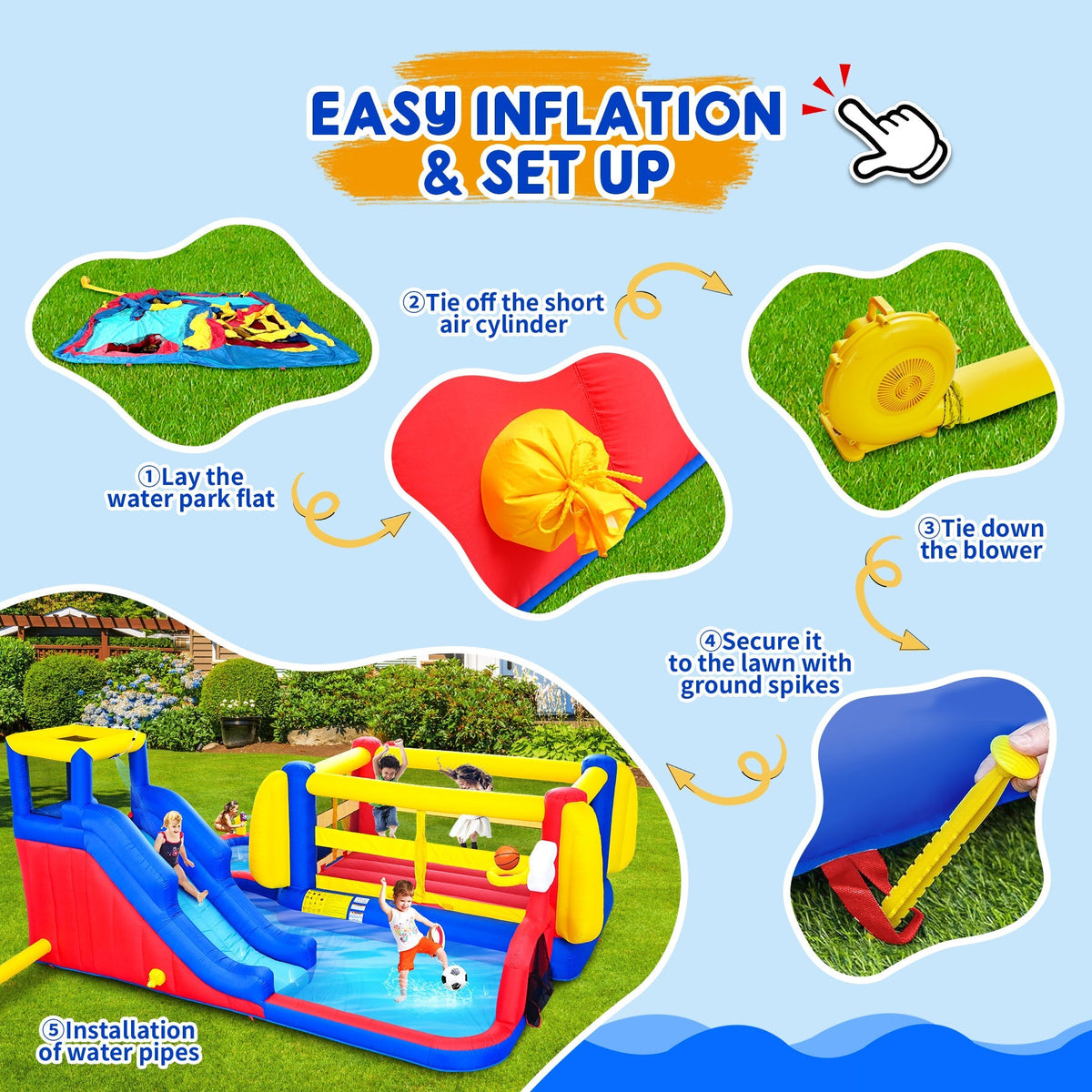 7 in 1 Inflatable Slide Water Park for Kids