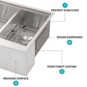 Double Bowl Farmhouse Sink Workstation 33" Stainless Steel 16 Gauge Apron Front - Black / Gray