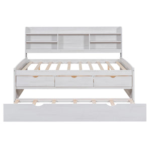 Captain Bed With Built In Bookshelves, 3 Storage Drawers, And Trundle