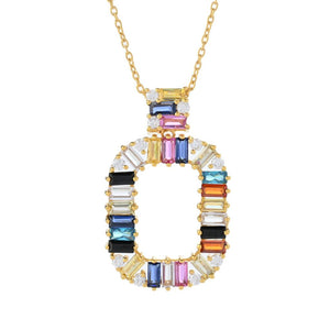 "Color Crush" Simulated Gem Baguette Open Pendant w/ Chain