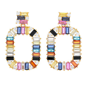 "Color Crush" Simulated Gem Baguette Open Drop Earrings