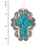 Southwest Elements Sterling Silver Choice of Mohave Turquoise Cross Enhancer Pendant