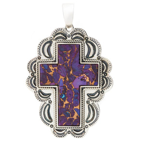 Southwest Elements Sterling Silver Choice of Mohave Turquoise Cross Enhancer Pendant