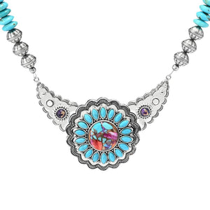 Southwest Elements "Statements" Kingman Turquoise & Navajo Pearl Concho Necklace