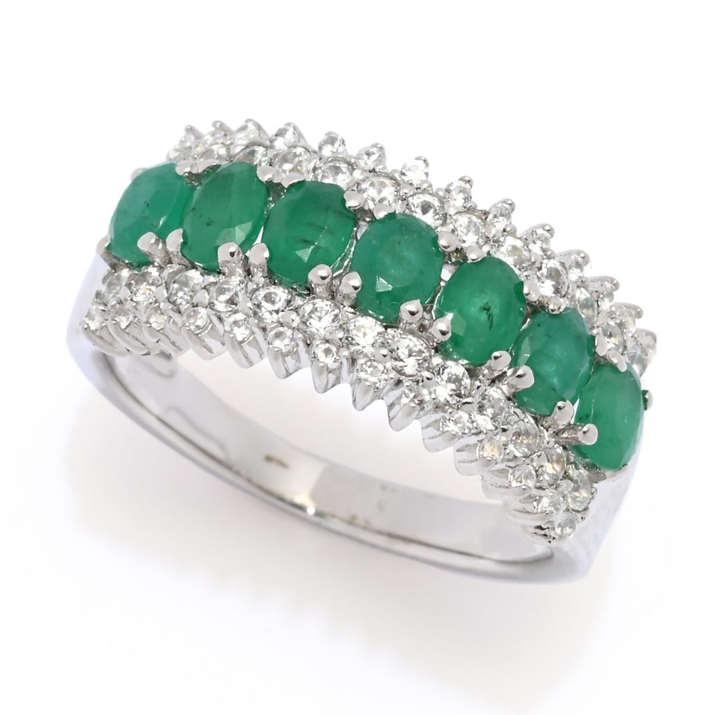 Cocci Collection Platinum Plated 1.65ctw Brazilian Sakota Emerald & Zircon Ring