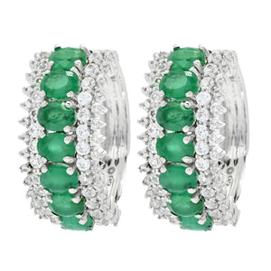 Cocci Collection 3.30ctw Brazilian Sakota Emerald & Zircon Hoop Earrings