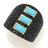 18K Gold Plated Sleeping Beauty Turquoise & Black Spinel Ring