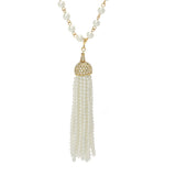 Kenneth Jay Lane Gold Plated Simulated Pearl Tassel 32" Necklace