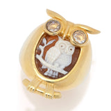 Cameo Italiano 18K Gold Plated "Musical" Owl Simulated Diamond Shell Cameo Ring