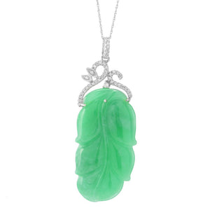 Far East Jewelry 40x21mm Dyed Jade Leaf & White Topaz Pendant w/ Chain