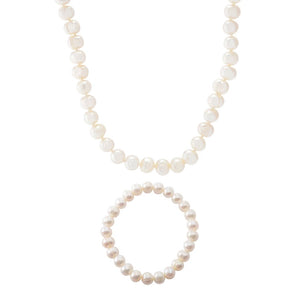 Far East Jewelry Sterling Silver 8-9mm Cultured Pearl Necklace & Bracelet Set