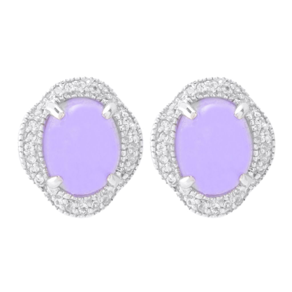 Far East Jewelry Choice of Color Jade & White Topaz Halo Stud Earrings