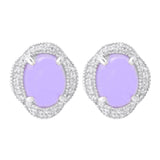 Far East Jewelry Choice of Color Jade & White Topaz Halo Stud Earrings
